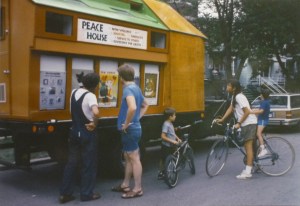Educating onlookers at the Peace House.